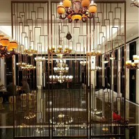 镜面钛金 拉丝玫瑰金不锈钢定制屏风酒店餐厅遮挡装饰坐式屏风